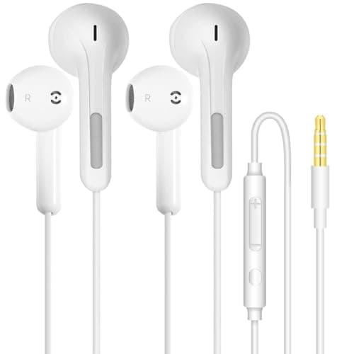 2 Pack Wired Earbuds with Microphone, 3.5mm Jack In-Ear Headphones Wired Earphones with Mic Noise Isolating Plug in Ear Buds for Computer Laptop PC iPhone Android, Airplane Travel Headphones with jack