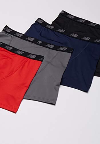 New Balance Men's Standard 5" Performance No Fly Boxer Brief (4 Pack), Pigment/Team Red/Lead/Black, Medium