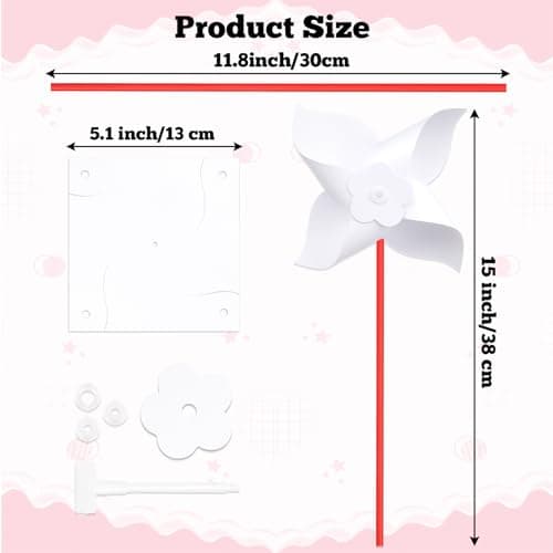 Yymobt 50 Pcs DIY Pinwheels Paper Craft, Color Your Own White Pinwheel, Bulk Summer Blank Pinwheel Craft Kit for Memorial Day Spring Garden Activity Party Favor Supplies, 5.1 Inches — view 2
