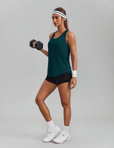 PINSPARK Racerback Workout Tops for Women Soft Athletic Running Tank Loose Workout Tops Quick Dry Stretchy Active Tennis Yoga Pickleball Shirts Sleeveless, Moss Teal Medium — view 2