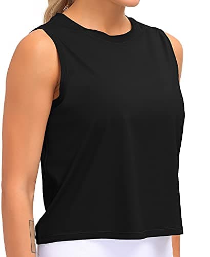 Dragon Fit Athletic Tank Tops for Women Sleeveless Workout Cool T-Shirt Running Short Tank Crop Tops (Large, Black, l) — view 2