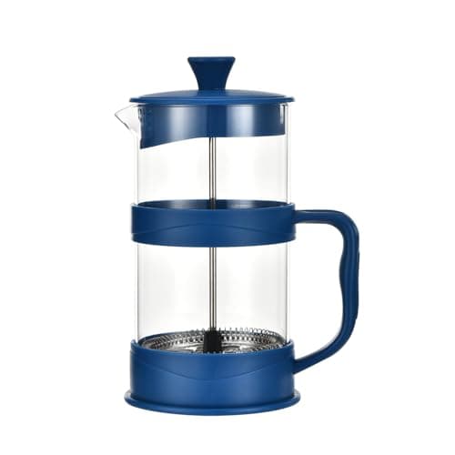 Alpine Cuisine 1L Glass French Press Coffee Maker, Stainless Steel Plunger & Heat-Resistant Borosilicate Carafe, Manual Coffee & Tea Brewer, Blue