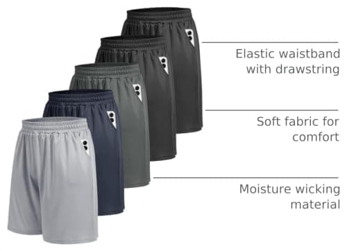 BOOJO 5 Pack Athletic Gym Mens Shorts - Workout Black Quick Dry Basketball Shorts with Pockets for Running Casual Activewear — view 3