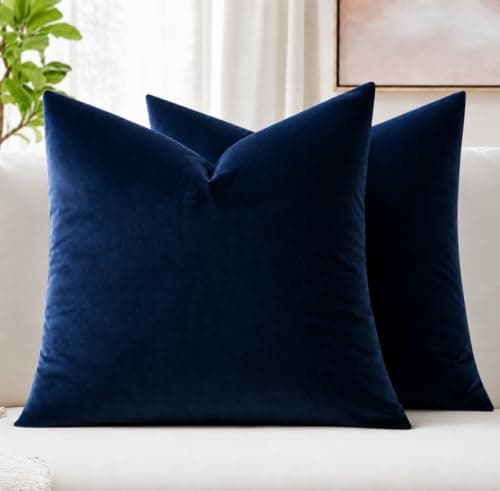 MIULEE Pack of 2 Velvet Soft Solid Decorative Throw Pillow Covers Square Cushion Cases for Sofa Couch Bedroom Living Room Car Home Decor 20 x 20 Inch 50 x 50 cm Dark Blue