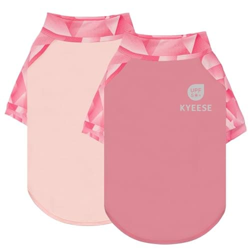 KYEESE 2Pack UV Protection Dog Shirt, UPF 50+ Cooling Dog T Shirts for Small Dogs Girl, Breathable Reflective Dogs Sun Shirts with Sleeves Summer Pet Clothes, Pink, L