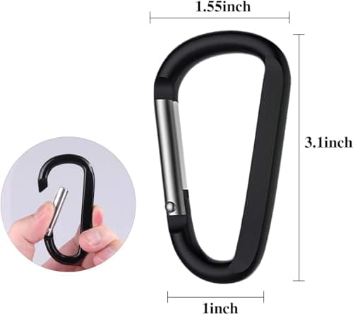 CampTek 12PCS Black Carabiner Caribeaner Clip,3" Large Aluminum D Ring Shape Carabeaner with 6PCS Keyring Keychain Hook