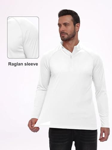 TUREFACE Men's Long Sleeve Golf 1/4 Zip Sun Protection Shirt UPF40+ Breathable Athletic Rash Guard for Outdoor Running White,Medium — view 2