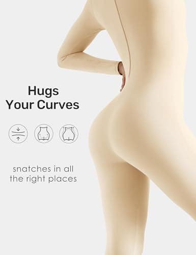 speerise Women Bodysuit Rompers Long Sleeve Jumpsuits Leotards One Piece Tummy Control Yoga Workout Outfits, Flesh, Large — view 5