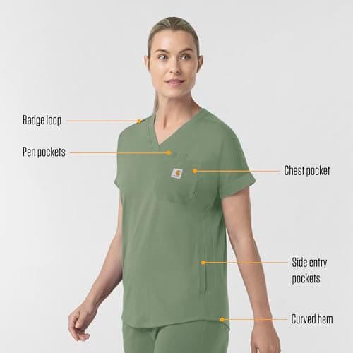 Carhartt Women's Knit Women's V-Neck Scrub Top, Green Slate, Small — view 2