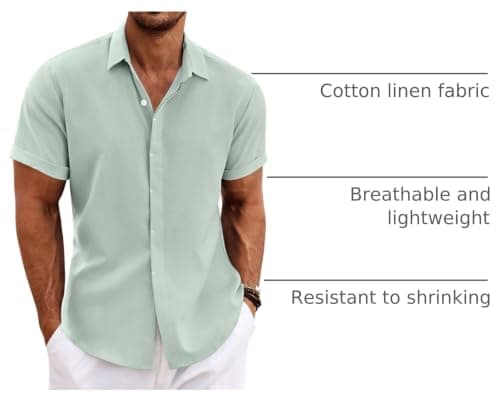COOFANDY Mens Beach Linen Shirt Casual Short Sleeve Button Up Shirts Lightweight Breathable Tropical Shirts for Men — view 3