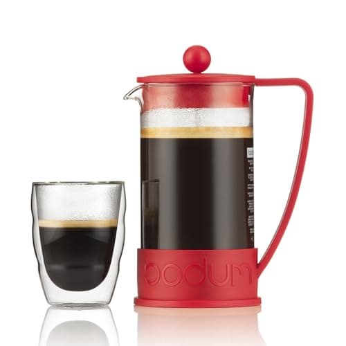 Bodum 34oz Brazil French Press Coffee Maker, High-Heat Borosilicate Glass, Red - Made in Portugal — view 4