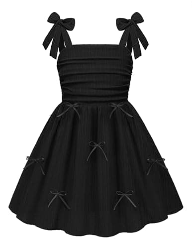 Arshiner Black Dresses for Tween Girls Summer Prom School Church Casual Sleeveless Midi Dress for 11-12Y
