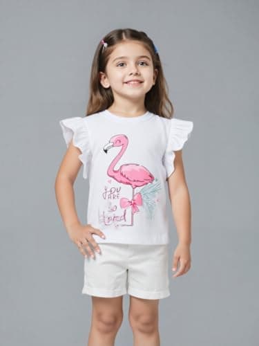 Winzik Girls Shirts Toddler Girl Short Sleeve T Shirt Kids Unicorn Flamingo Tee Tops Summer Clothes 18M-7Y(3-4T, Ladybird Flamingo Unicorn) — view 3