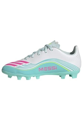 adidas Unisex-Kids F50 Messi Club Firm Ground/Multi Ground J, White/Lucid Pink/Flash Aqua, 13