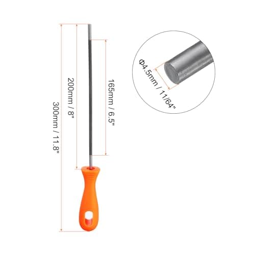 HARFINGTON Chainsaw File 11/64"(4.5mm) Chrome Steel Double Cut Round Rasp with Plastic Handle for Chain Saw Polishing