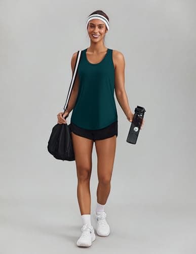 PINSPARK Racerback Workout Tops for Women Soft Athletic Running Tank Loose Workout Tops Quick Dry Stretchy Active Tennis Yoga Pickleball Shirts Sleeveless, Moss Teal Medium — view 4