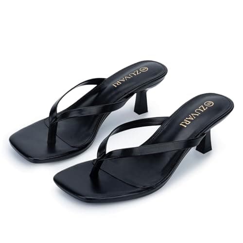 ZUVARI Kitten Heels for Women, Square Toe Flip Flop Kitten Heel Sandals, 2.16 Inch Thong Heels, Slip-On Dressy Summer Heeled Sandals — view 5