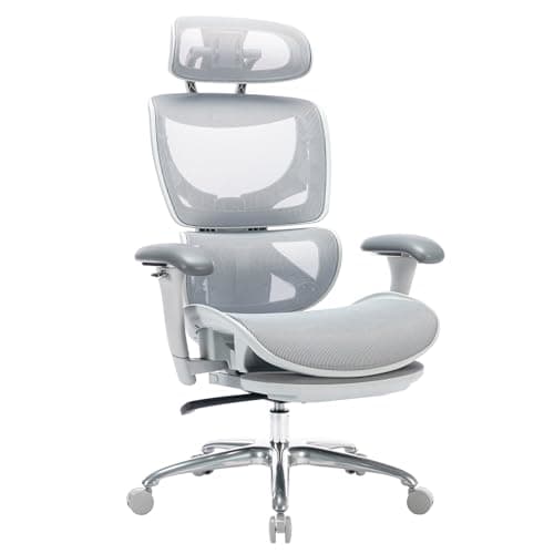 COLAMY Ergonomic Mesh Office Chair with Footrest, Executive High Back Computer Desk Chair with Wide Headrest and Adjustable 3D Arms, Backrest Height, Tilt Lock and Lumbar Support, Grey