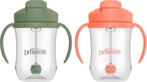 Dr. Brown's Milestones Baby's First Straw Cup, Training Cup with Weighted Straw, 9 oz/270 mL, BPA-free, 6m+, Coral/Olive Green, 2-Pack — view 6
