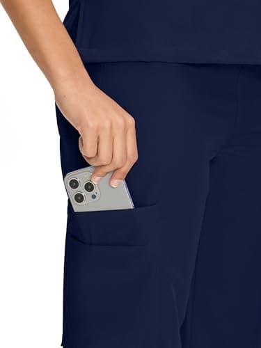 Scrubs for Women Set Medical Uniform - V-Neck Top & Straight Leg Pants with 9 Pockets, Wrinkle-Resistant Unisex Workwear, Navy Blue, M — view 4