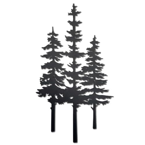Metal Pine Tree Wall Art, Black Rustic Forest Wall Decor for Cabin, Farmhouse and Living Room, 38 x 21 cm Indoor Outdoor Wall Hanging
