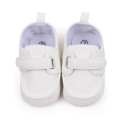 XYLUIGI Baby Loafers Prewalker Moccasin Newborn Soft Sole Non-Slip Slip on Shoes for Infant Todder Boys, White, 6-12 Months — view 4