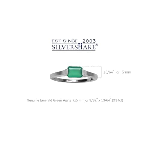 Silvershake Natural Octagon Shape Emerald Green Agate White Gold Plated 925 Sterling Silver East-West Solitaire Promise Ring Size 4 — view 2