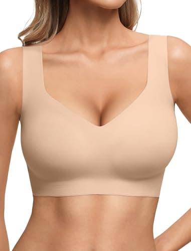 Showyoo Jelly Bras for Women No Underwire Pullover Wireless Bra Full Coverage Seamless Bralettes T Shirt Wide Straps Sleep Everyday Sports Bras Nude XL