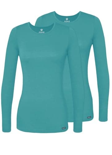 Adar Underscrubs for Women 2 Pack - Long Sleeve Underscrub Comfort Tee - 2902 - Aquamarine - XS