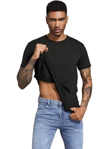 Boyzn Men's 4 Pack Cotton T-Shirts, Men's Short Sleeve Tees, Crewneck Cotton T-Shirts for Men Black/Black/Black/Black-4P03-L — view 3