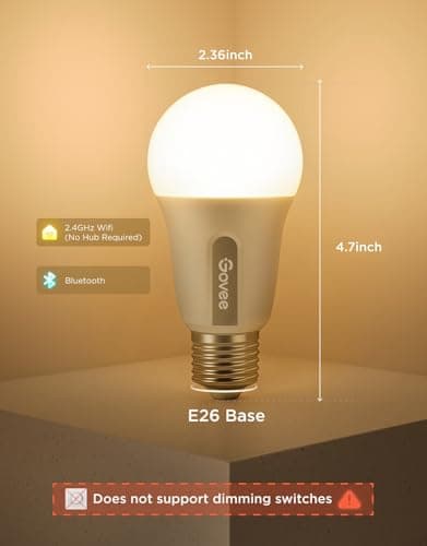 Govee Smart Light Bulbs, Color Changing Light Bulb, Work with Matter, Alexa and Google Assistant, 16 Million Colors RGBWW, WiFi & Bluetooth LED Light Bulbs, Music Sync, A19, 800 Lumens, 4 Pack — view 5