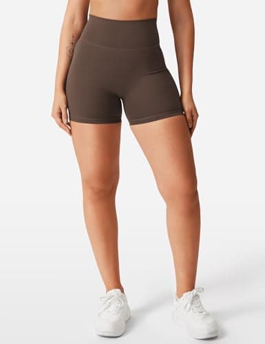 YEOREO Women's Biker Shorts 3.6" /4.5" Workout Gym Shorts Craze High Waist Tummy Control Hidden Scrunch Running Yoga Coffee S — view 3