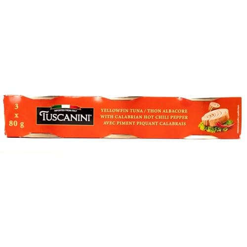 Tuscanini Italian Solid Light Yellowfin Tuna in Olive Oil with Calabrian Chili Peppers 3 Pack of 80g (240g) | Gluten Free, Soy Free, Mineral Enriched, Kosher for Passover, Product of Italy — view 2