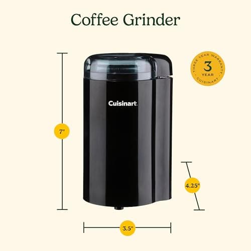 Cuisinart Coffee Grinder, One Touch Control Coffee Bean Grinder with Stainless Steel Bowl and Blades, 2.5 oz/70g Capacity Enough for 12 Cups, On/Off Switch with Safety Interlock, DCG-20BKN, Black — view 6