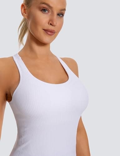 MathCat Seamless Workout Tank Tops for Women with Built in Bra, Spaghetti Strap Padded Gym Tops, Racerback Sports Athletic Slim Yoga Shirts Camisole White — view 2
