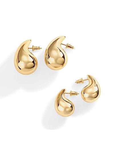 PAVOI 14K Gold Plated 925 Sterling Silver Post Teardrop Chunky Hoop Earrings - Lightweight Drop Yellow for Women - 22mm Designer Earring — view 2