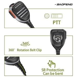 BAOFENG Radio Speaker Microphone IP54 Waterproof 2-pin K Type for GMRS GM-5RH Radio Dual PTT Handheld Remote Shoulder Speaker Mic (Grey) — view 4
