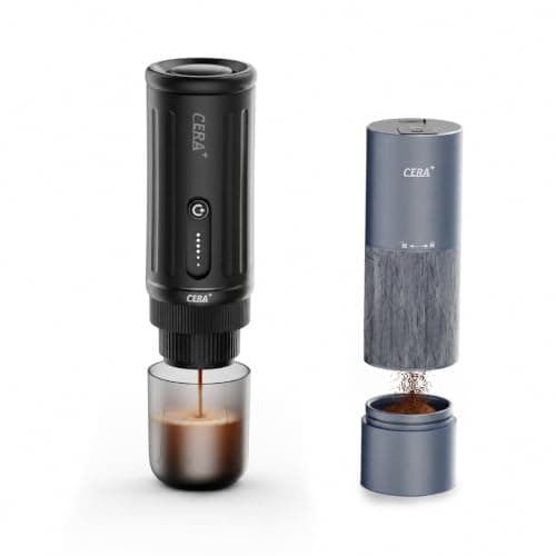 CERA+ Portable Espresso Maker & Grinder Bundle, Self-Heating Coffee Kit