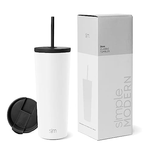 Simple Modern Insulated Tumbler with Straw and Lid | Iced Coffee Cup Reusable Stainless Steel Water Bottle Travel Mug | Gifts for Women & Men | Classic Collection | 24oz | Winter White