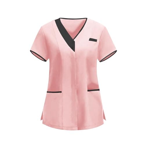 Women's V-Neck Scrub Top with Pockets Stretch Loose Casual Short Sleeve Work Blouse Nurse Uniforms Medical Scrubs Shirt