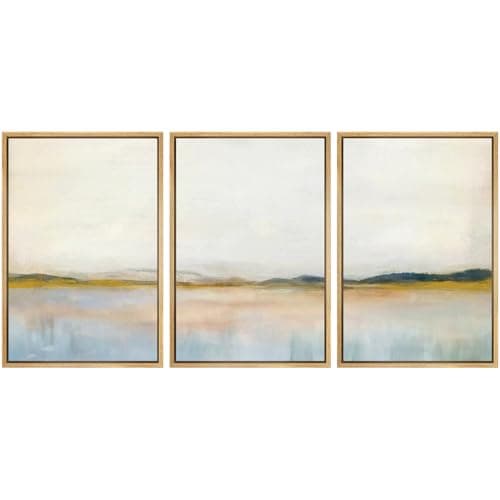 SIGNWIN Framed Canvas Print Wall Art Set Grunge Watercolor Pastel Lake Landscape Nature Abstract Illustrations Fine Art Decorative Nordic Rustic for Living Room, Bedroom, Office - 16"x24"x3 Natural