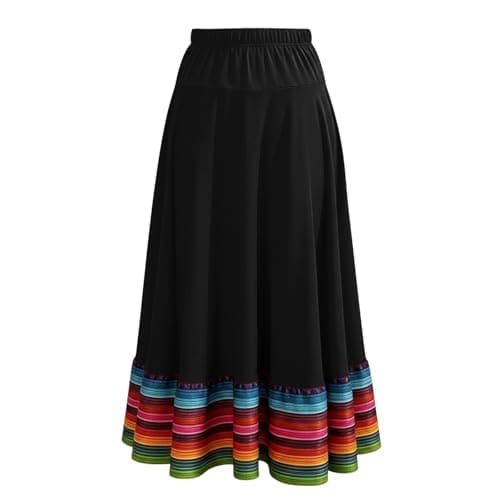 Women Long Full Circle Folklorico Dance Skirts Spanish Bull Folkloric Mexican Flamenco Performance Costume Clothes Black-XXXXL — view 5