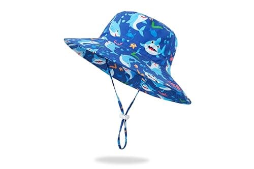 Baby Sun Hat Toddler Bucket Hat Wide Brim Kids Beach Hats UPF 50+ Sun Protective for Boys Girls, Sharks 2, 6-24 Months