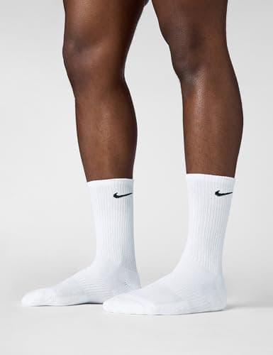 Nike Unisex Everyday Cushioned Training Crew Socks (3 Pairs), White/Black, Medium