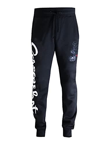SCREENSHOT Mens Hip Hop Premium Classic Fit Urban Fleece Pants - Street Fashion Sweatpants Ribbed Wasteband with Drawstring, P1113-black/Black, Large