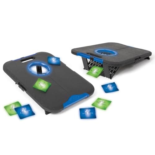 EastPoint Light-Up Cornhole Board Set - 24 x 18 in, 8 Cornhole Bags - Built-in LED Lights for Outdoor Games - Foldable with Carry Handles for Backyard Games - Integrated Return for Bean Bag Toss