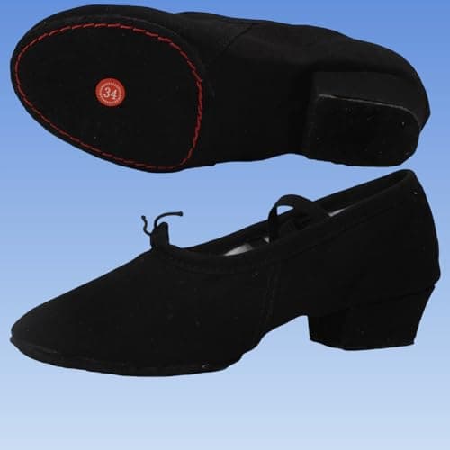Women Latin Dance Shoes Canvas Ballroom Character Teacher Shoe Chunky Low Heel Comfy Dancing Loafers（Black，9) — view 7