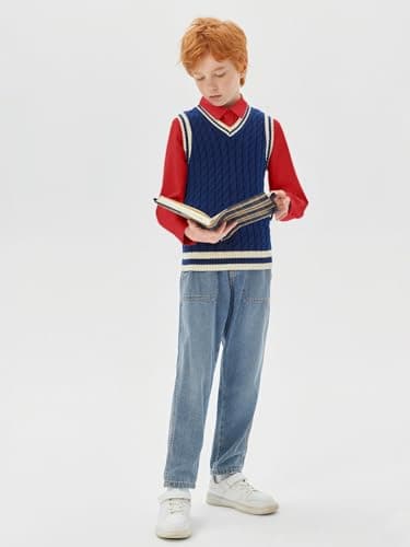 Haloumoning Boys Long Sleeve Dress Shirts Kids Classic Collared Button-Down Shirt School Uniform Shirts 5-14 Years, Red, 13-14 Years