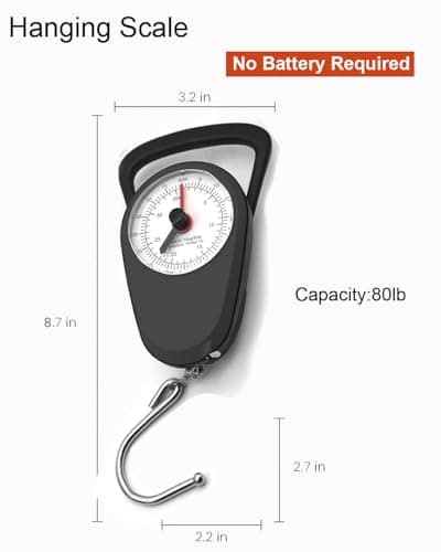 Fish Scale, Spring Hook Crane Scale Capacity 80lb. Travel with Tape Measure, Maximum Measuring 40in. Non-Slip Large Handle for Luggage Scale and Kitchen Scale. — view 5
