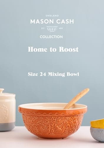 Mason Cash Home to Roost Mixing Bowl | 24cm Earthenware Bowl with Embossed Hen & Cockerel Design | Classic Bakeware for Dough, Pastry & Cake Mixing | Dishwasher & Freezer Safe — view 4